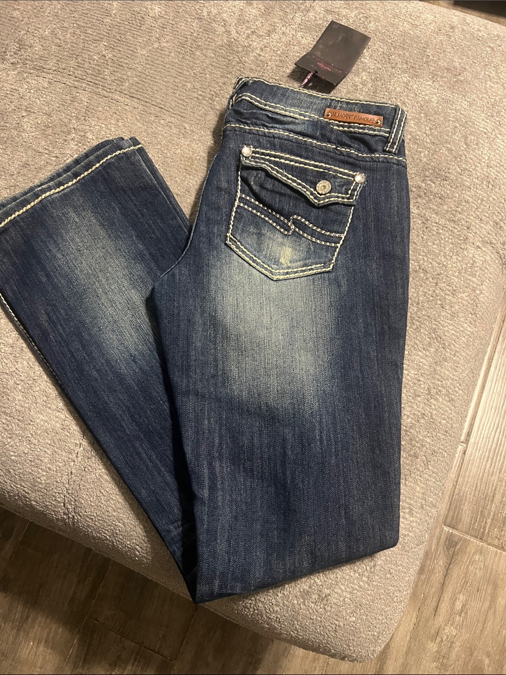 Women’s Dark Blue Bootcut Jeans with Contrast Stitching